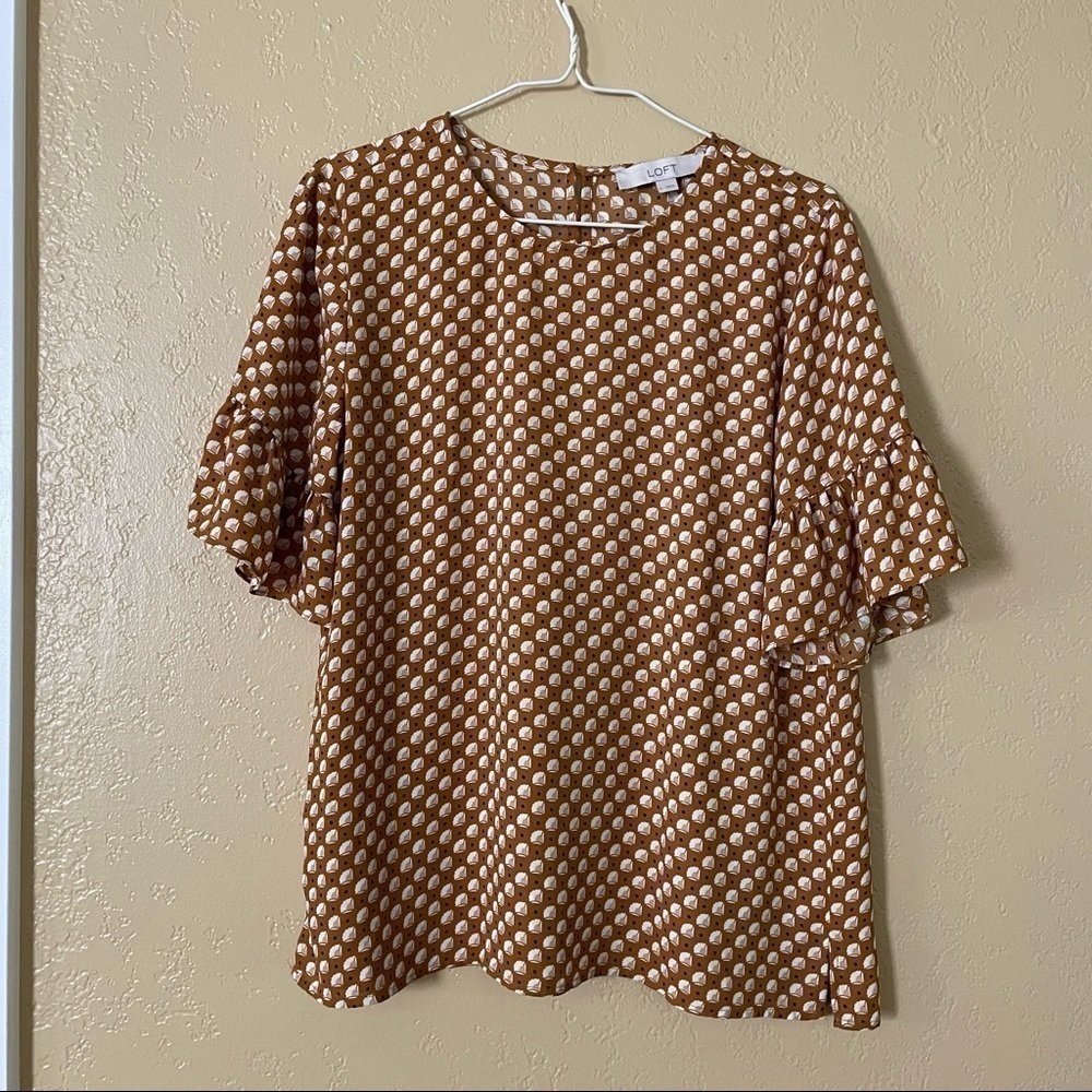 LOFT SMALL short sleeve top floral flower Ann Taylor retro ruffle